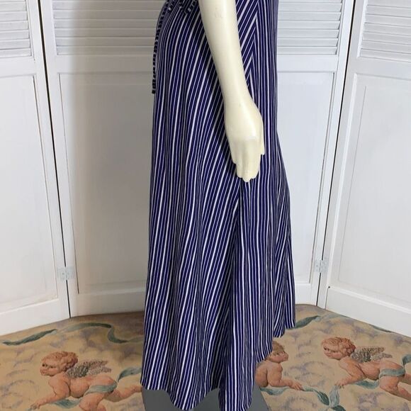 NWOT Navy Striped Jersey Knit Wrap Maxi Dress Medium - Picture 7 of 16